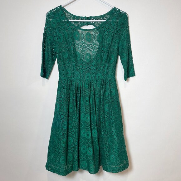 NEW Plenty by Tracy Reese Anthro Estella Lace A-line Dress Green 0 Keyhole Back - Picture 1 of 11